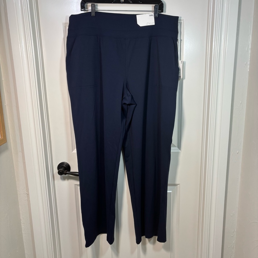 NWT Stylus High Rise Elastic Waist Pull On Wide Leg Pants Women’s XXL Blue